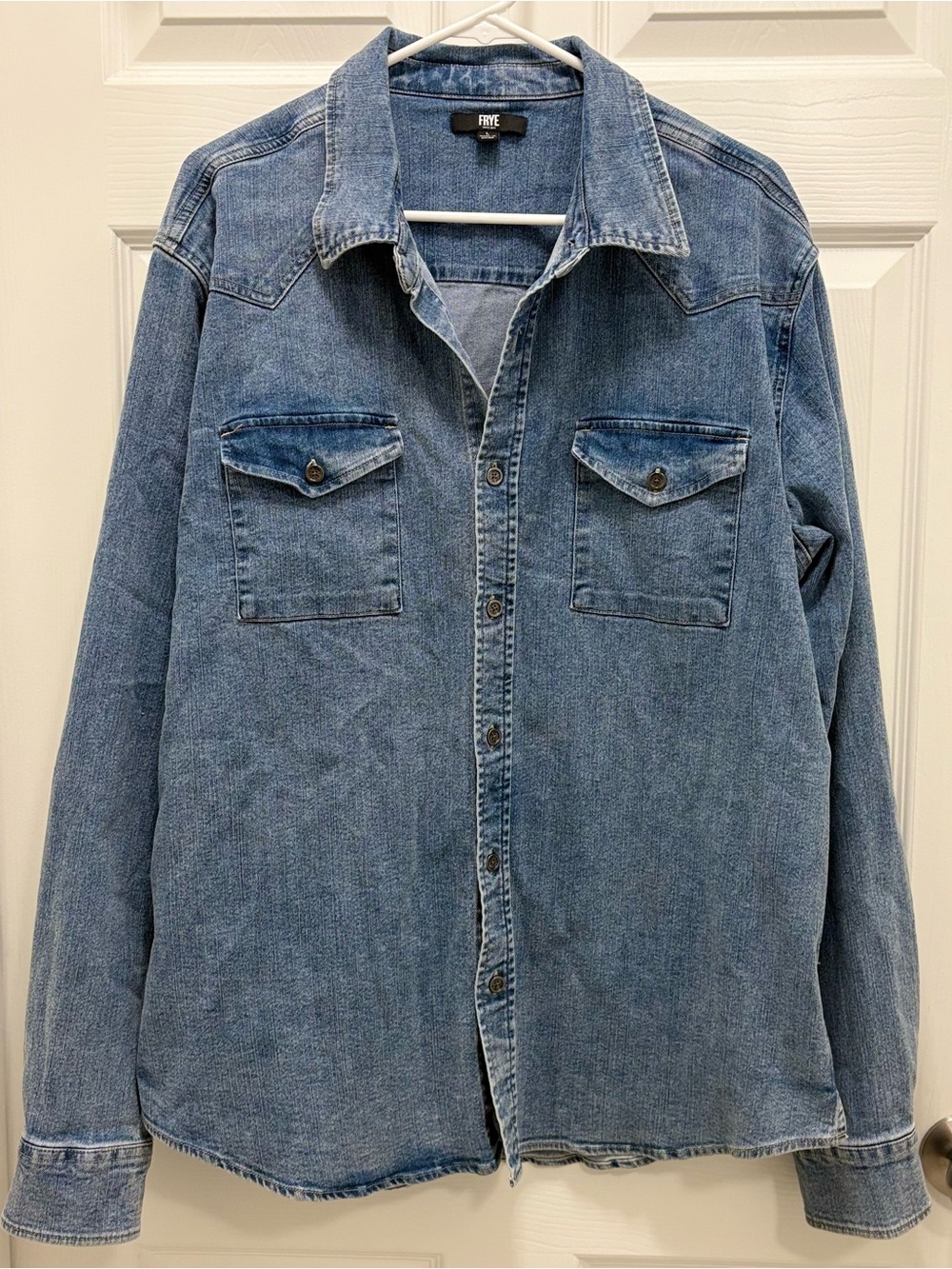 FRYE Heritage Denim Workwear Shirt Mens Size L Medium Wash Western